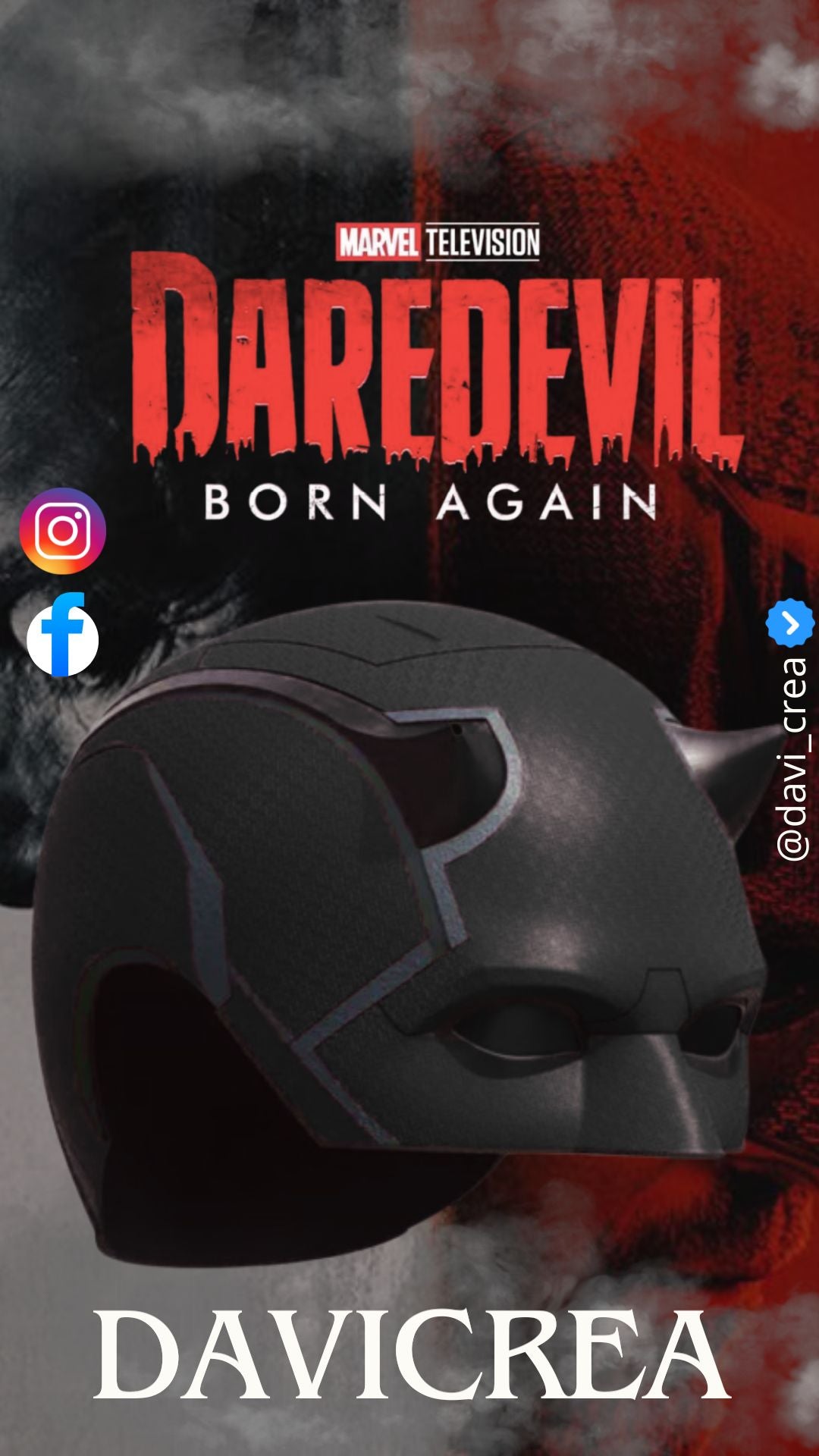 Mascara Daredevil born again Cosplay - Magnética - A Medida (Texturizado)