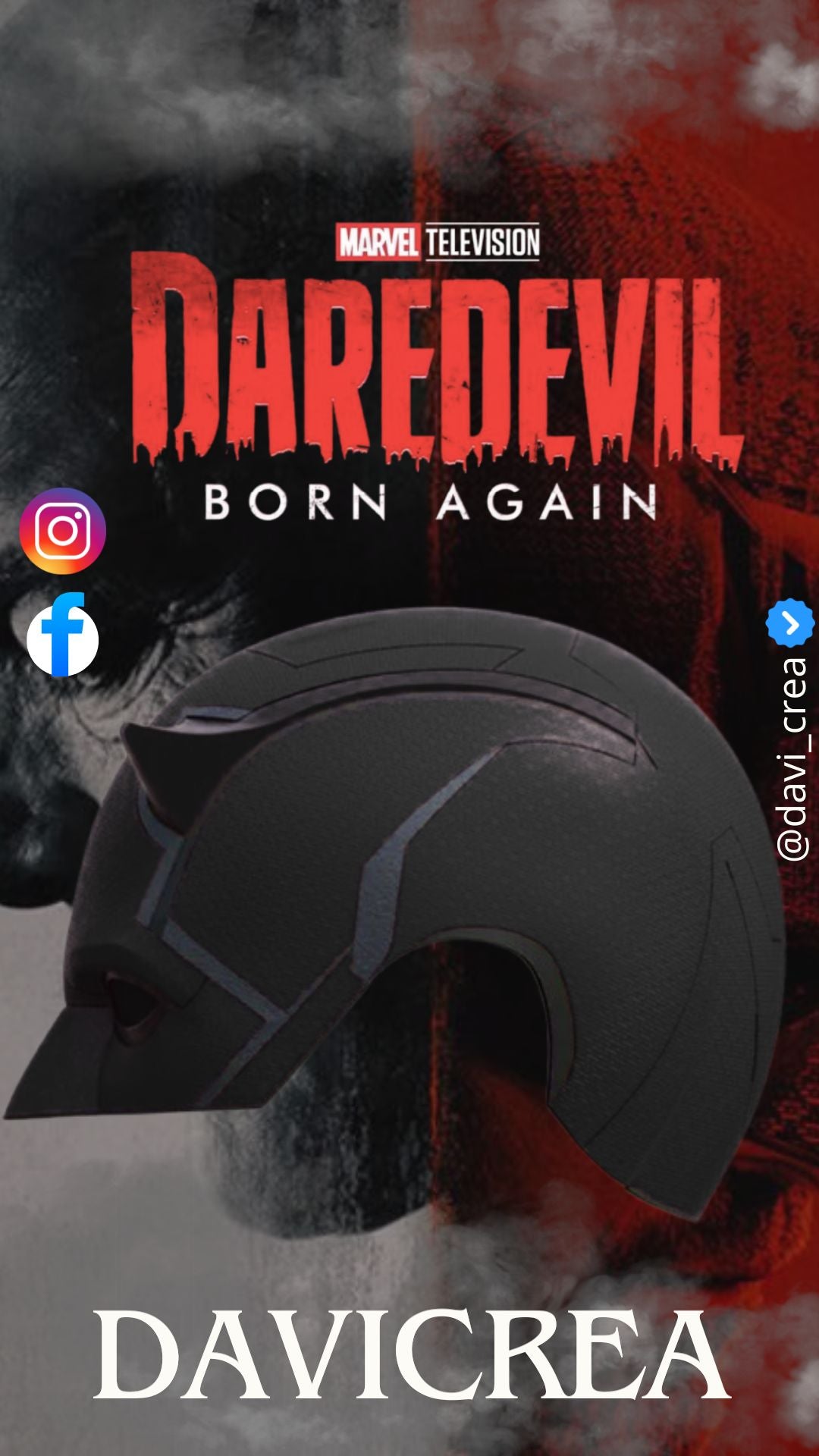 Mascara Daredevil born again Cosplay - Magnética - A Medida (Texturizado)